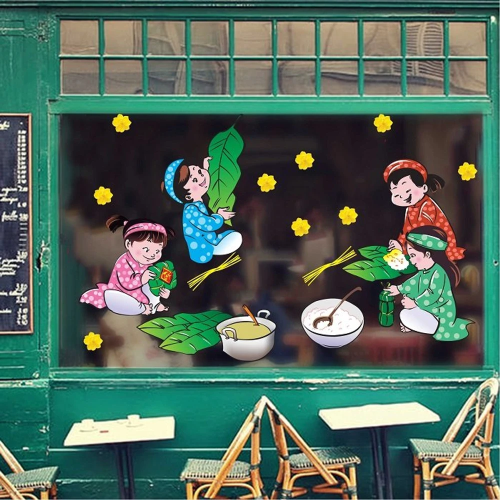 Decal trang trí tết bánh chưng ngày tết