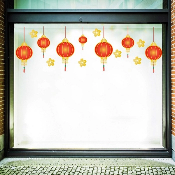 Decal Trang Trí Tết Lồng Đèn Đỏ Đón Xuân