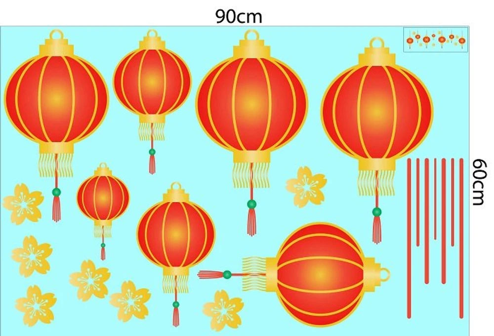 Decal Trang Trí Tết Lồng đỏ Đèn Đón Xuân
