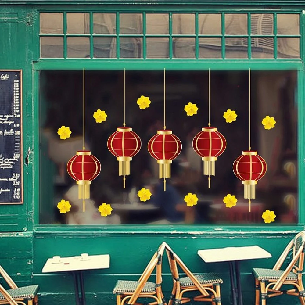 Decal trang trí tết lồng đèn đón xuân