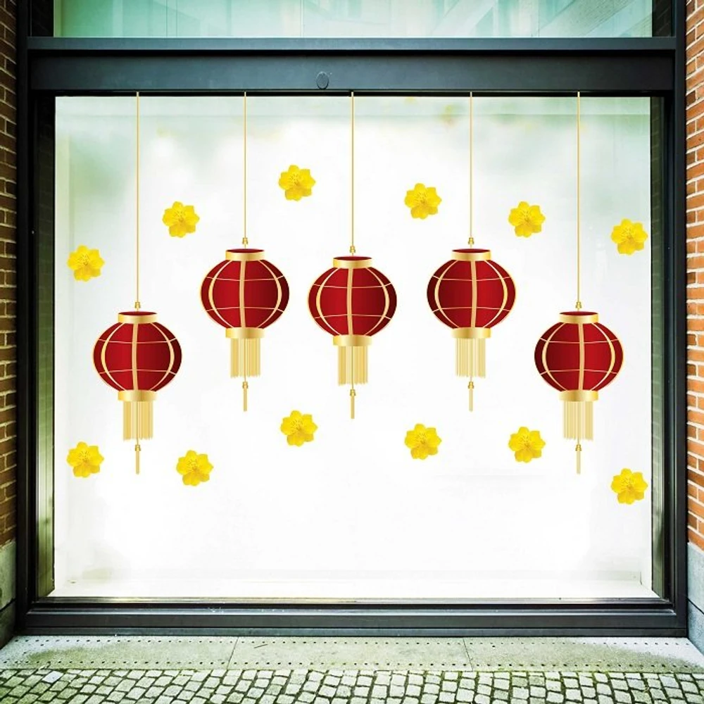 Decal trang trí tết lồng đèn đón xuân