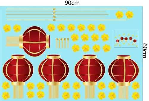 Decal trang trí tết lồng đèn đón xuân