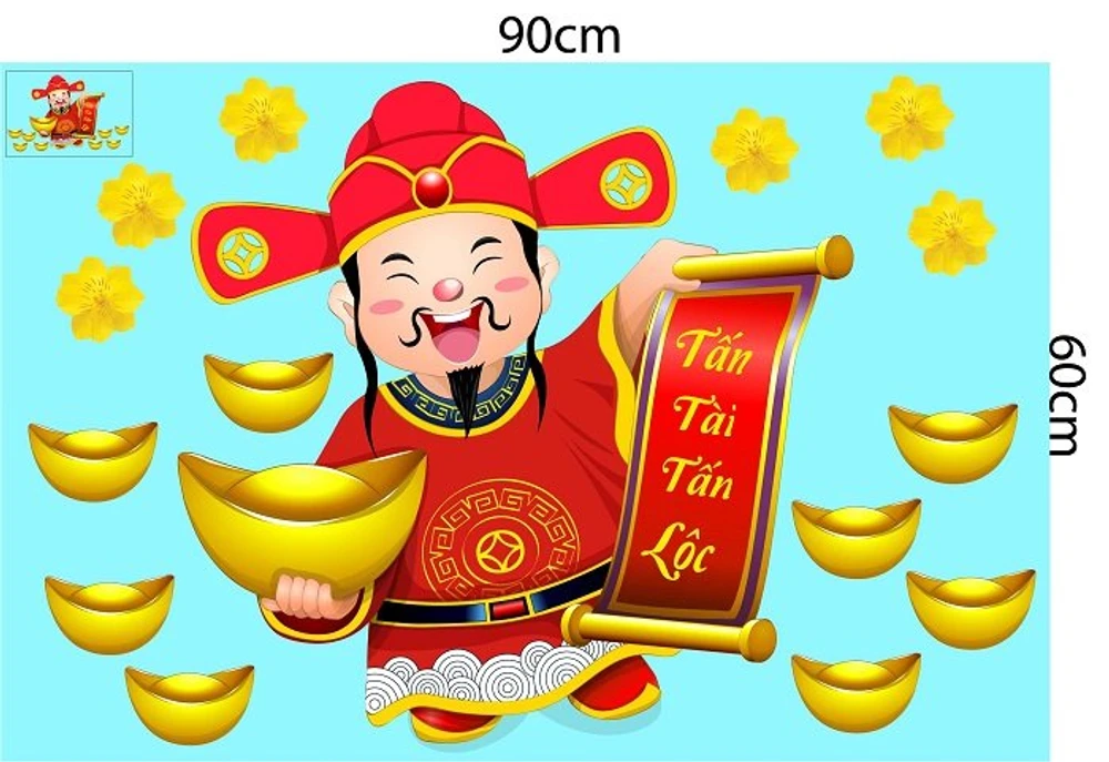 Decal trang trí tết thần tài chúc tết
