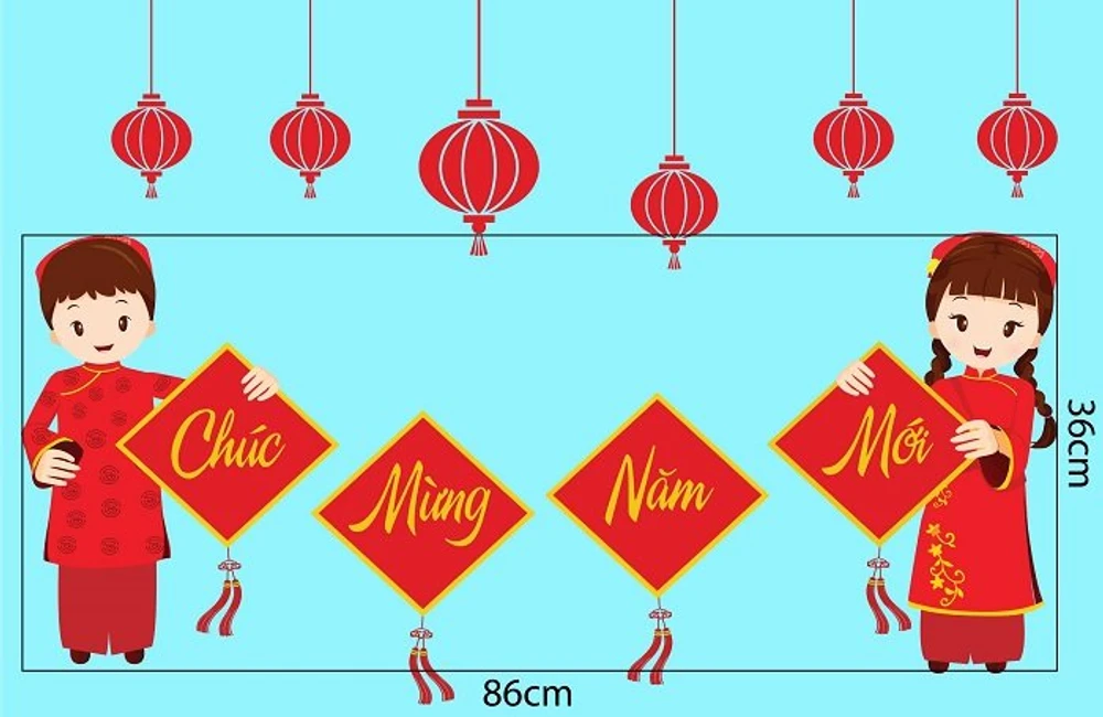 Decal bé mặc áo dài đỏ chúc tết