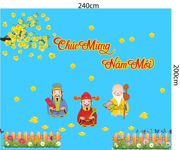 Combo decal trang trí tết phúc lộc thọ chúc năm mới
