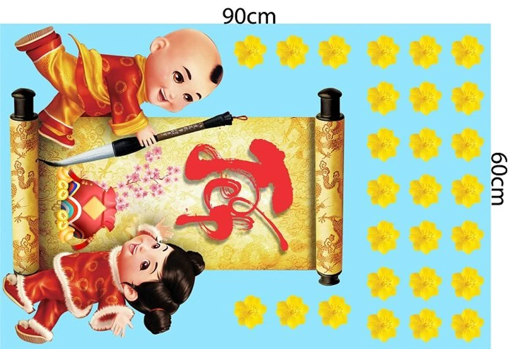 Decal trang trí tết và bé