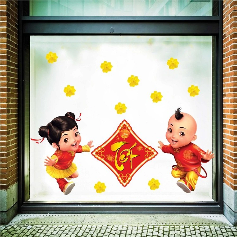 Decal trang trí tết bé và tết