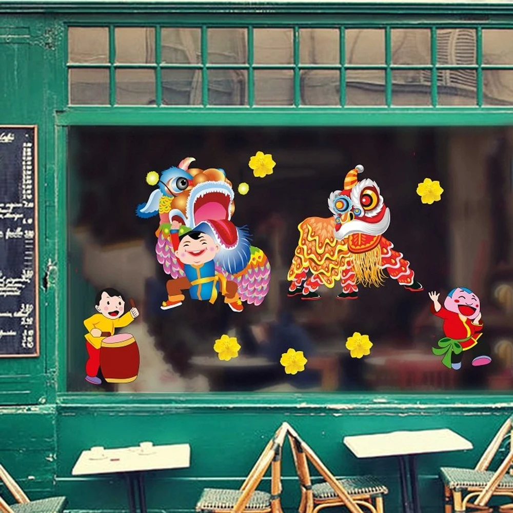Decal trang trí tết đoàn múa lân