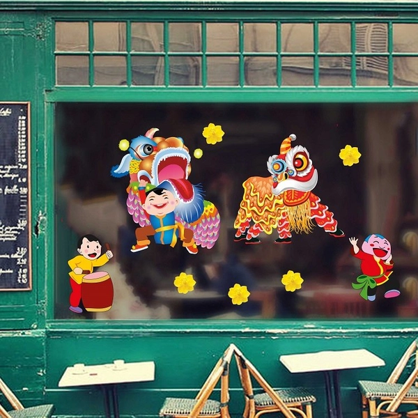 Decal trang trí tết đoàn múa lân