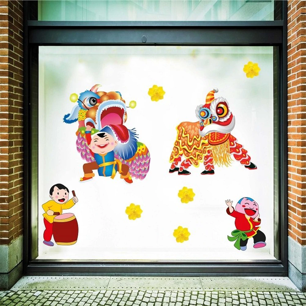 Decal trang trí tết đoàn múa lân