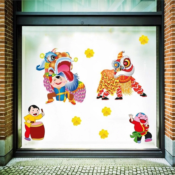 Decal trang trí tết đoàn múa lân