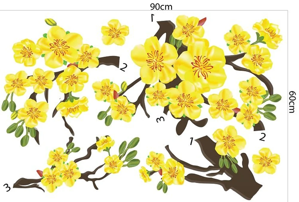 Decal Trang Trí Tết Mai Vàng Nở Rộ 4