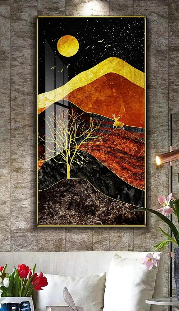 Tranh treo tường nai vàng dưới trời đêm