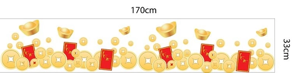 Decal trang trí tết chân tường tiền vàng may mắn