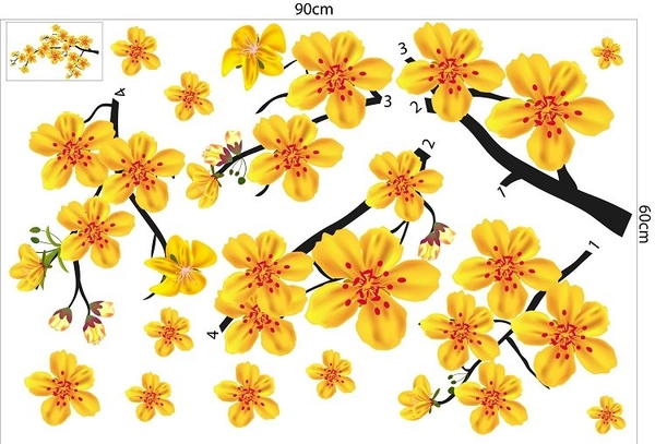 Decal trang trí tết mai vàng nở rộ 5
