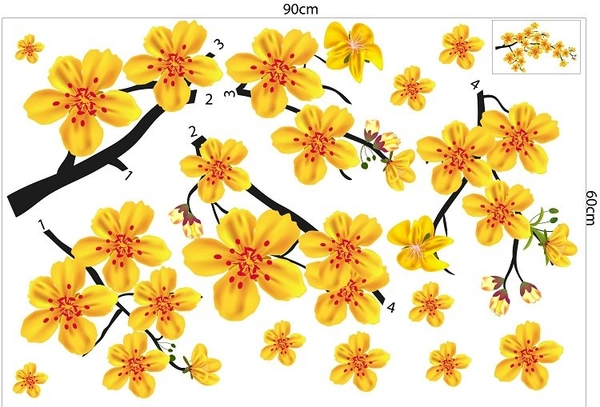 Decal trang trí tết mai vàng nở rộ 6