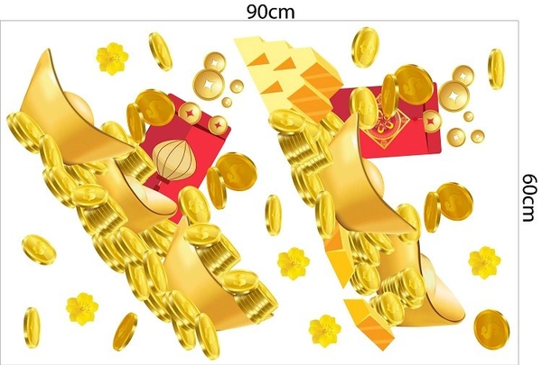 Decal trang trí tết chân tường tiền vàng