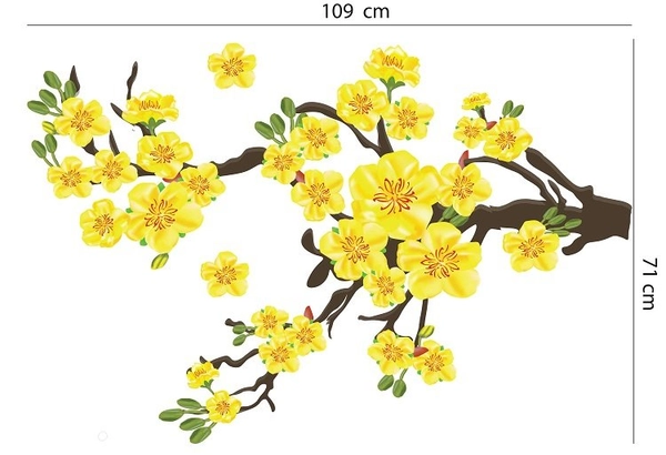Decal trang trí tết mai vàng nở rộ xuân sang tài lộc