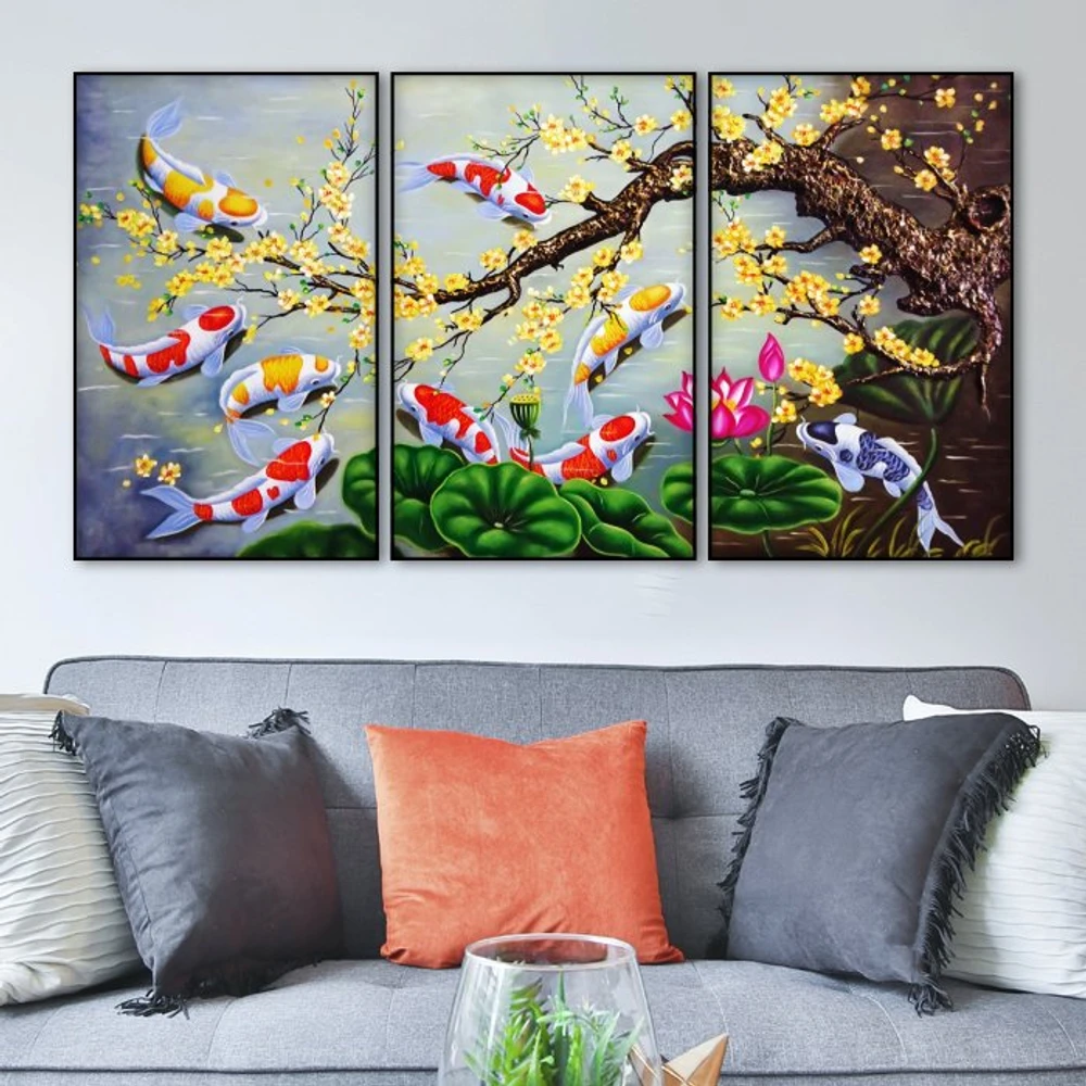 Tranh Treo Tường Mai Vàng Bên Hồ Sen