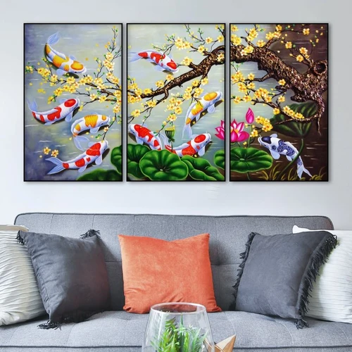 Tranh Treo Tường Mai Vàng Bên Hồ Sen