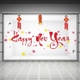 Decal trang trí tết happy new year và pháo đỏ