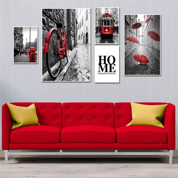 Tranh treo tường đường phố đỏ và đen