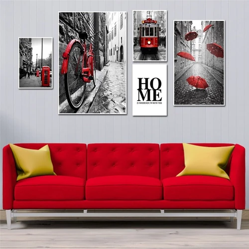 Tranh treo tường đường phố đen và đỏ
