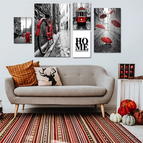 Tranh treo tường đường phố đỏ và đen