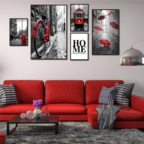 Tranh treo tường đường phố đen và đỏ