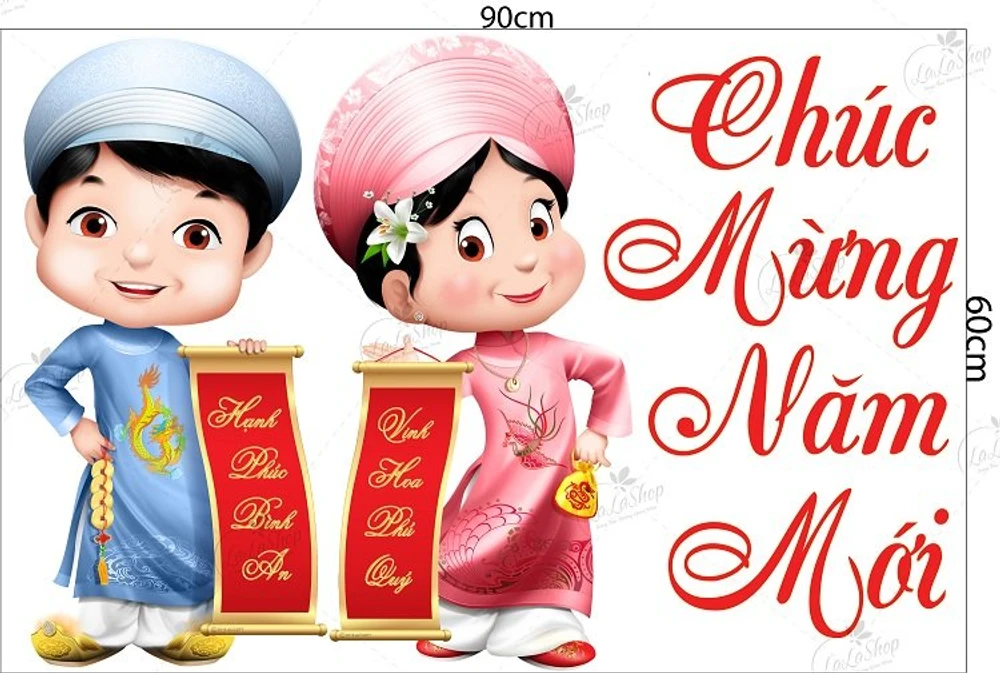 Combo Decal Trang Trí Tết Bé Viết Thư Pháp Chúc Xuân Hạnh Phúc Bình An