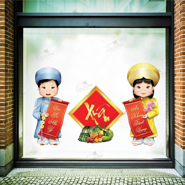 Decal hai bé chúc xuân vạn sự như ý