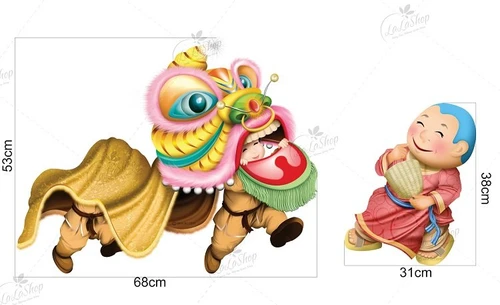 Decal lân địa múa ngày tết
