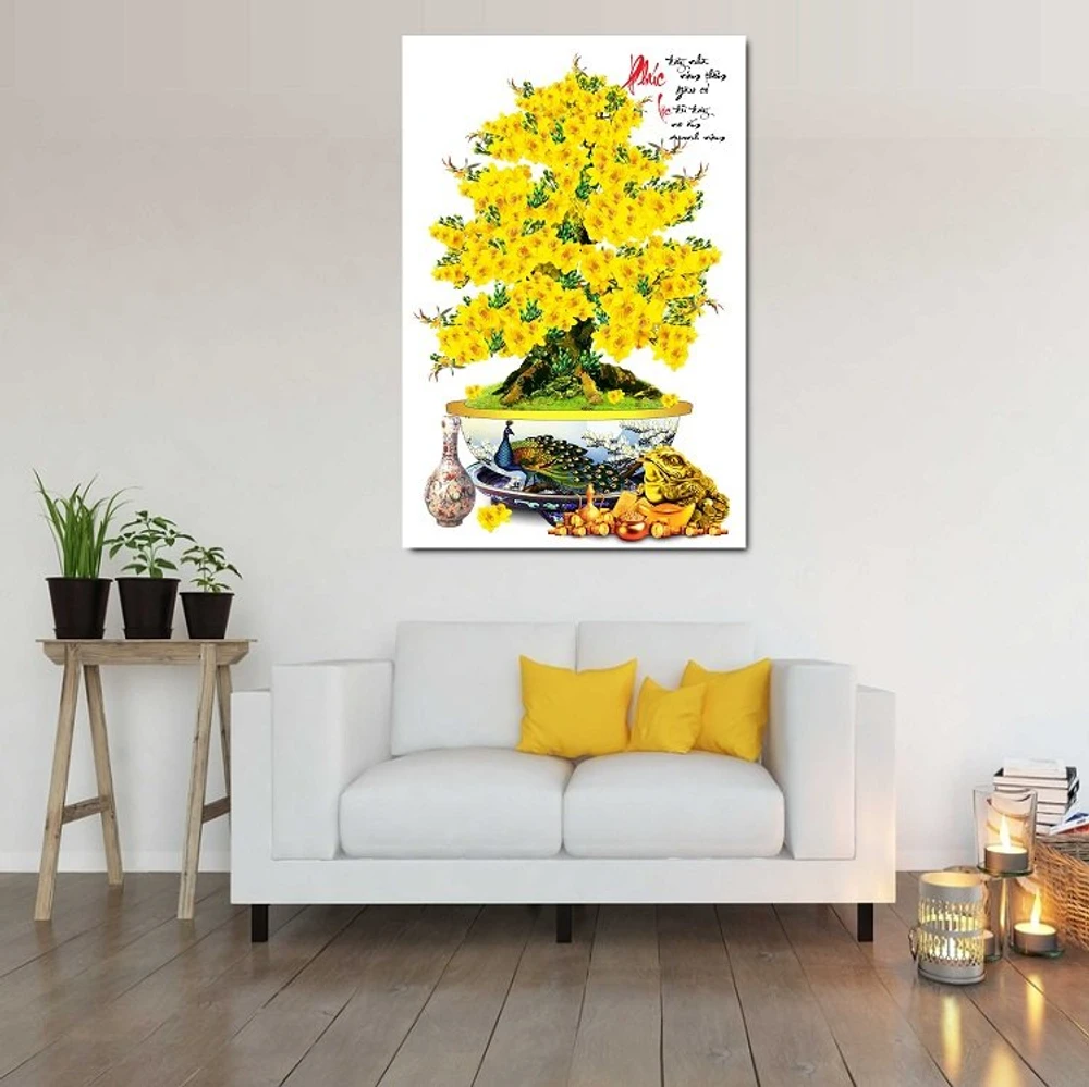 Tranh treo tường chậu mai vàng