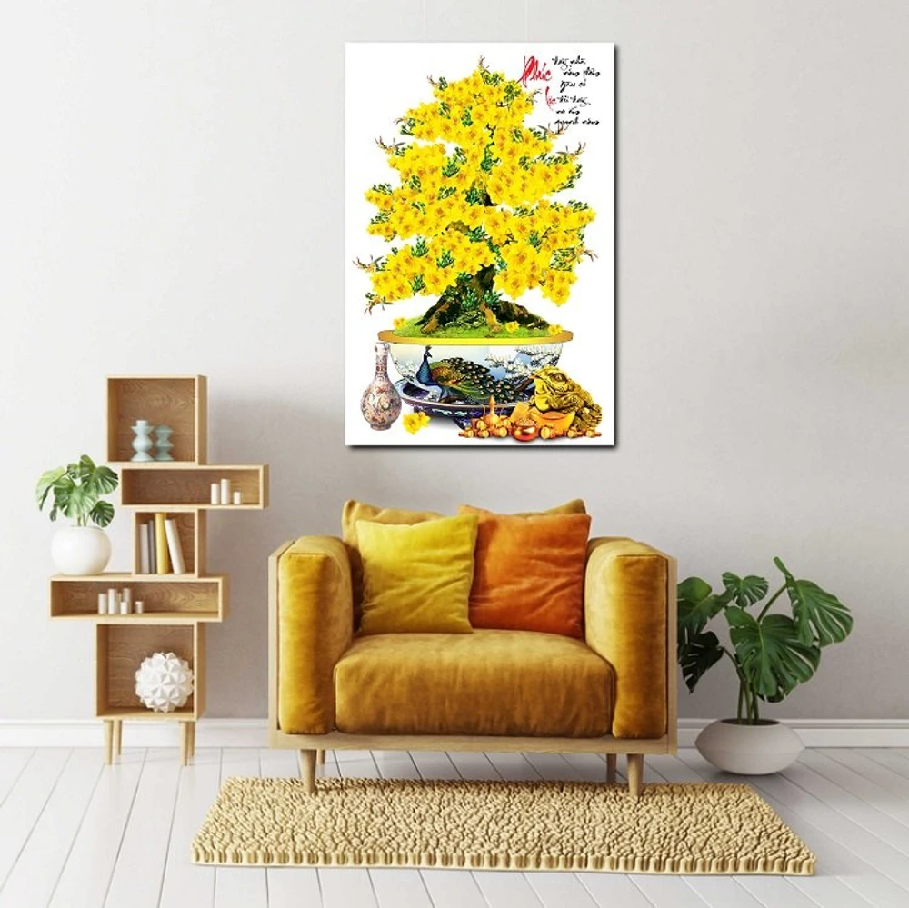 Tranh treo tường chậu mai vàng