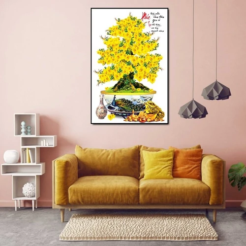 Tranh treo tường chậu mai vàng