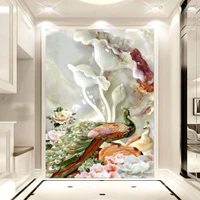 Tranh dán tường đôi công và hoa bằng ngọc 3D