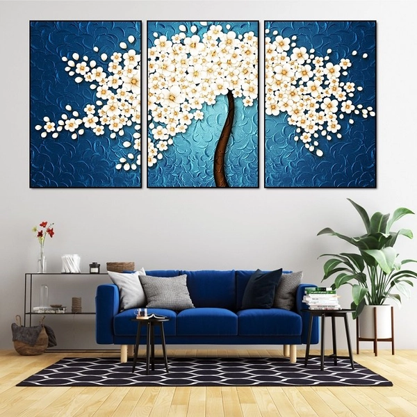 Tranh treo tường 3d hoa trắng nở rộ tinh khôi