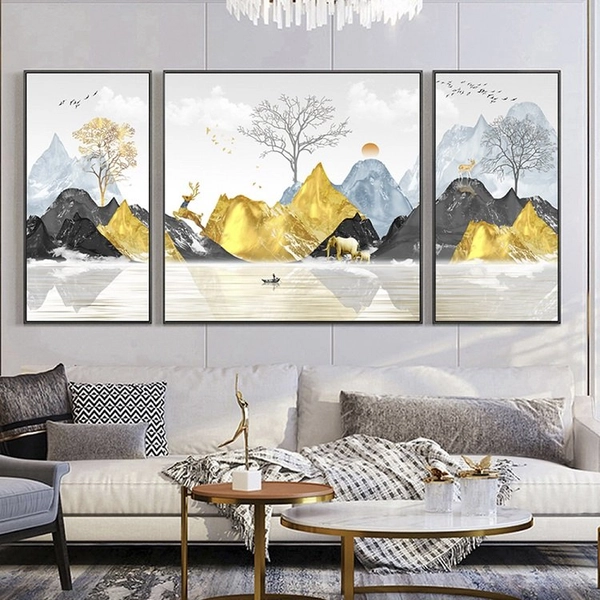 Tranh treo tường người lái đò giữa núi rừng