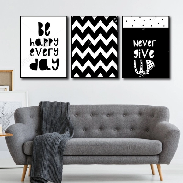 Tranh nghệ thuật trừu tượng đen trắng be happy every day