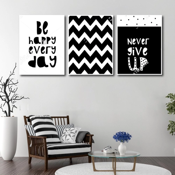 Tranh nghệ thuật trừu tượng đen trắng be happy every day