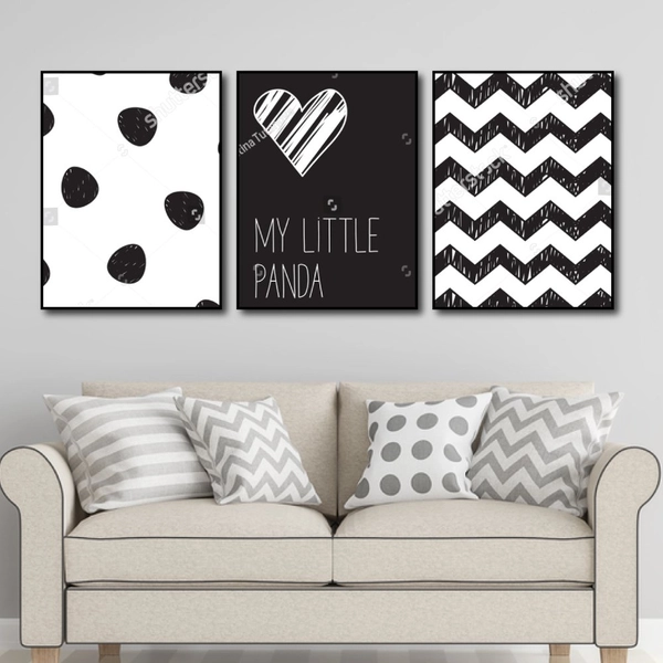 Tranh treo tường trắng đen My little panda