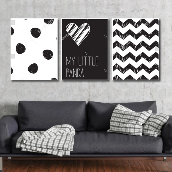 Tranh treo tường trắng đen My little panda