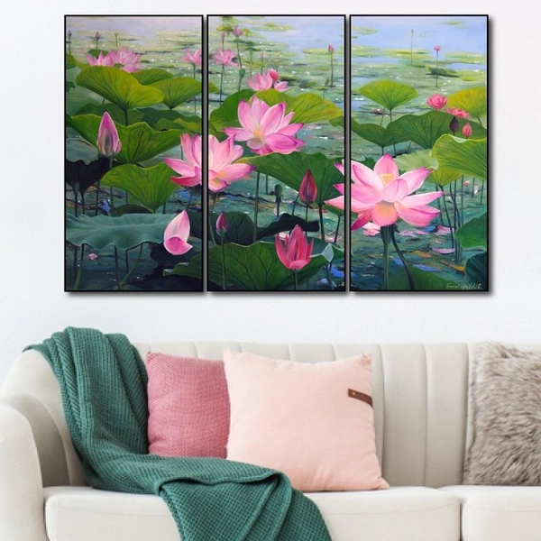 Tranh treo tường hoa sen hồng khoe sắc