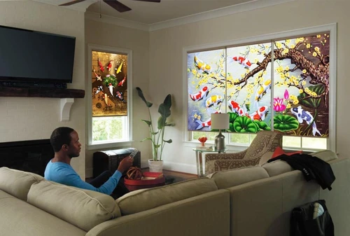 Tranh Rèm Cửa 3D Mai Vàng Bên Hồ