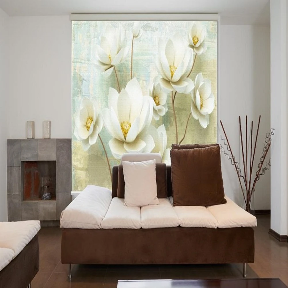 Tranh Rèm Cửa 3D Hoa Sen Trắng