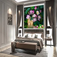 Tranh Rèm Cửa 3D Thiên Nga Và Sen