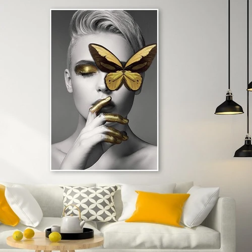 Tranh treo tường cô gái và bướm vàng