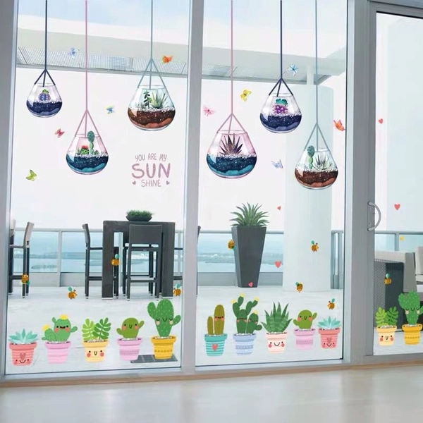 Decal dán tường các chậu cây