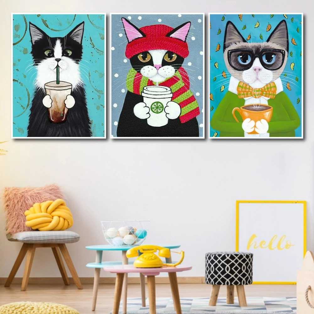 Tranh treo tường ba chú mèo mùa đông