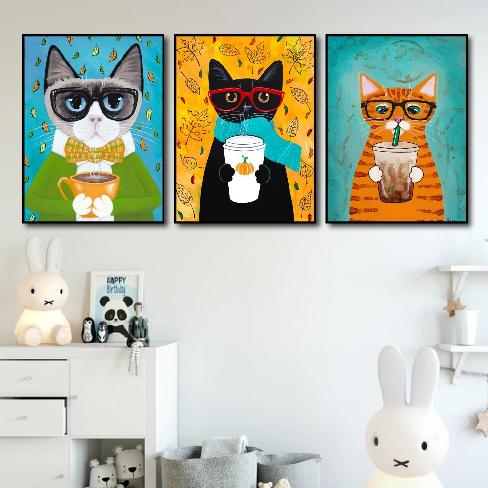Tranh treo tường mèo đeo kính